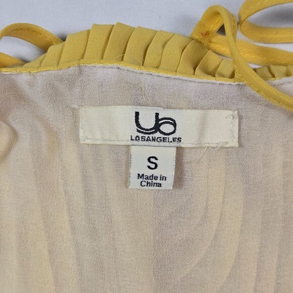 UB Los Angeles Yellow Pleated Halter Top S Layered Sheer Boho Chic Summer Resort - Picture 8 of 9